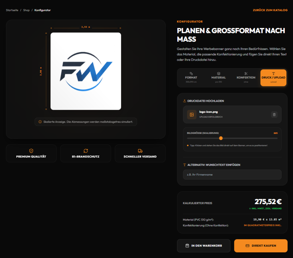 Edel Foliert Banner-Konfigurator - Custom Web-App